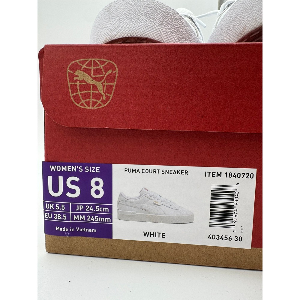 Puma Court Sneaker White Leather Women's Size 8 EU 38.5 Lace Up Casual Shoes - Picture 8 of 8